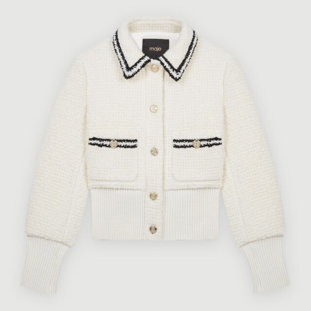 Maje Bloppe Tweed Bomber Jacker